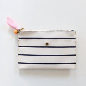 J. Crew Striped Clutch Purse Zipper Pouch with Orange Charm Detail